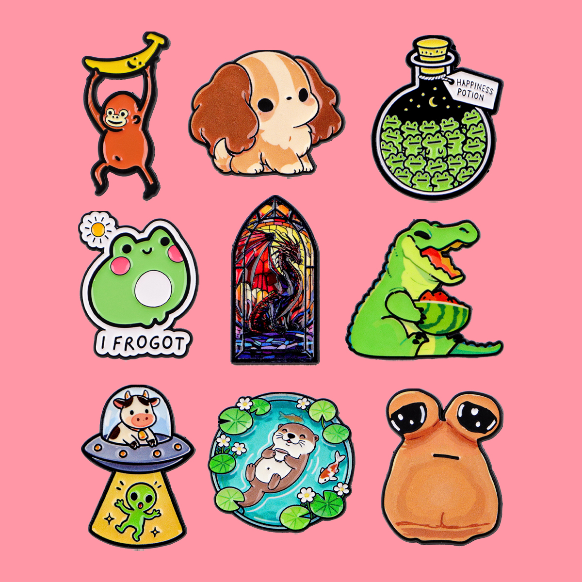 Enamel Pin Set - Animals Frogs Dog Monkey Enamel Pins