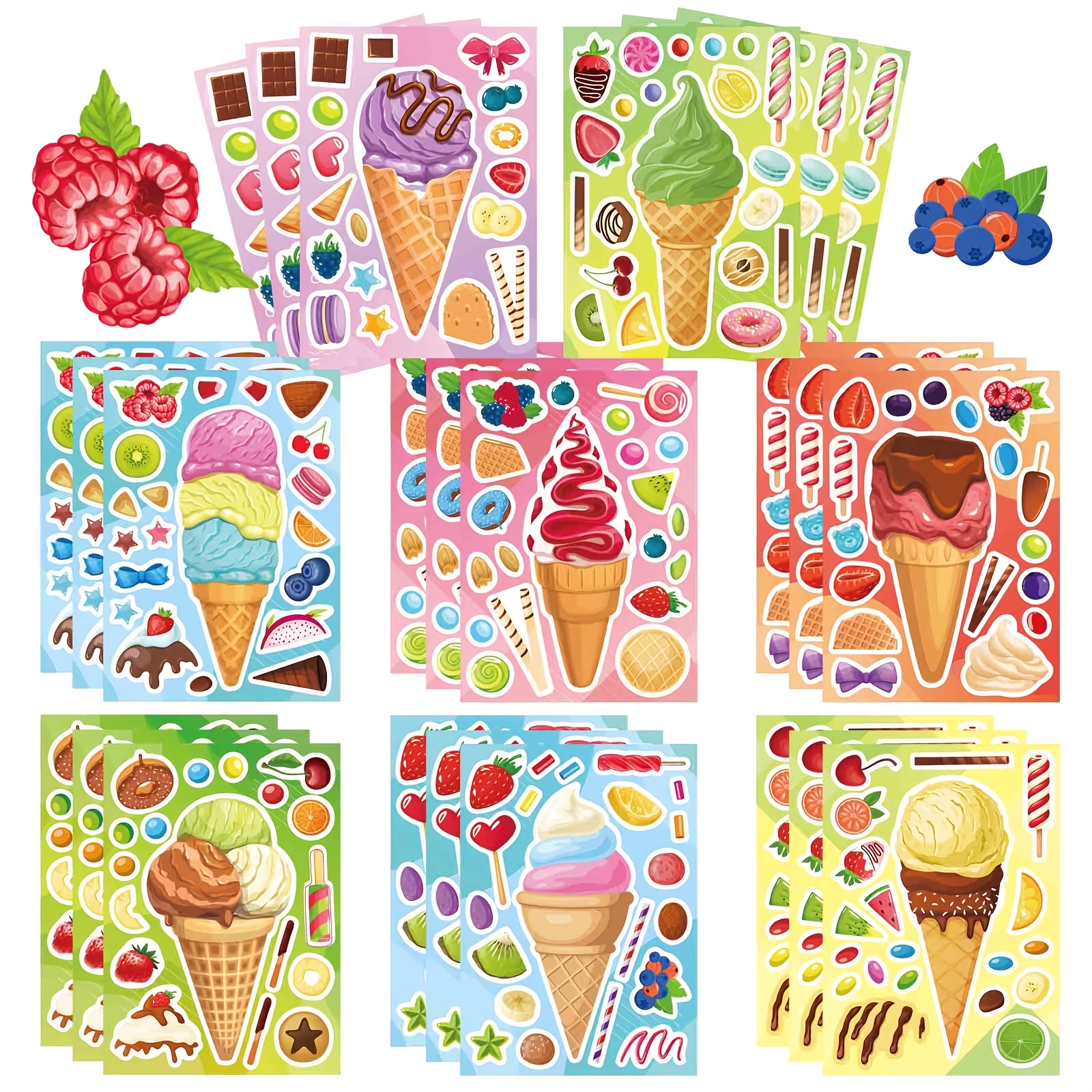 Sticker Sheet Set - 8 Sheets Ice Cream Stickers, Cute