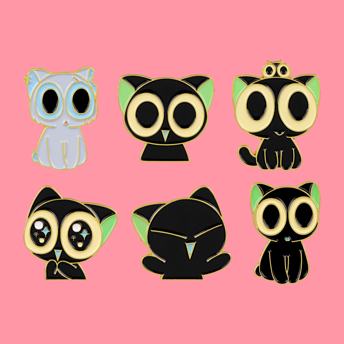 Enamel Pin Set - Cute Anime Black Cats Enamel Pins