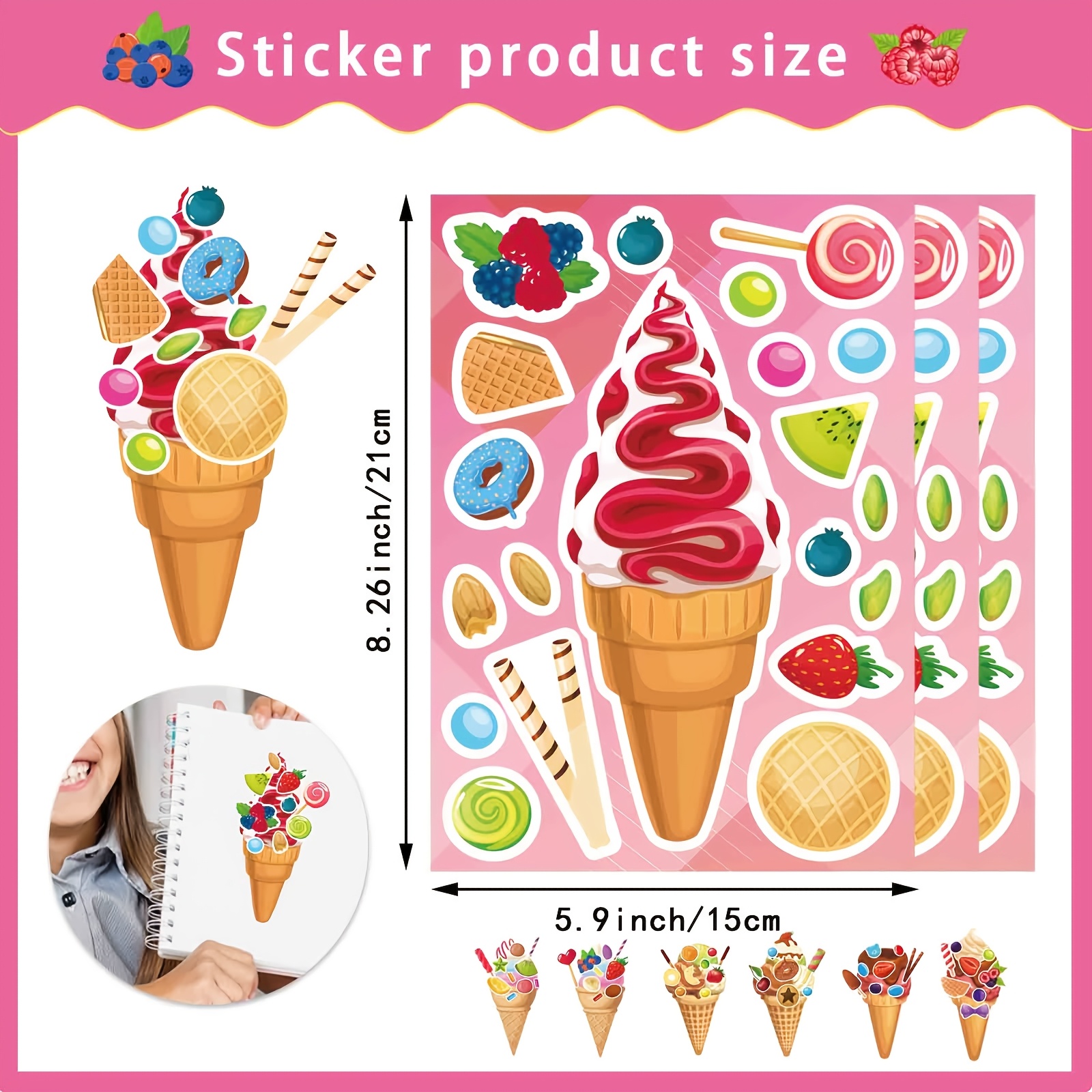 8 Sheets Ice Cream Stickers, C - Sticker Sheet Set บทวิจารณ์และราคา