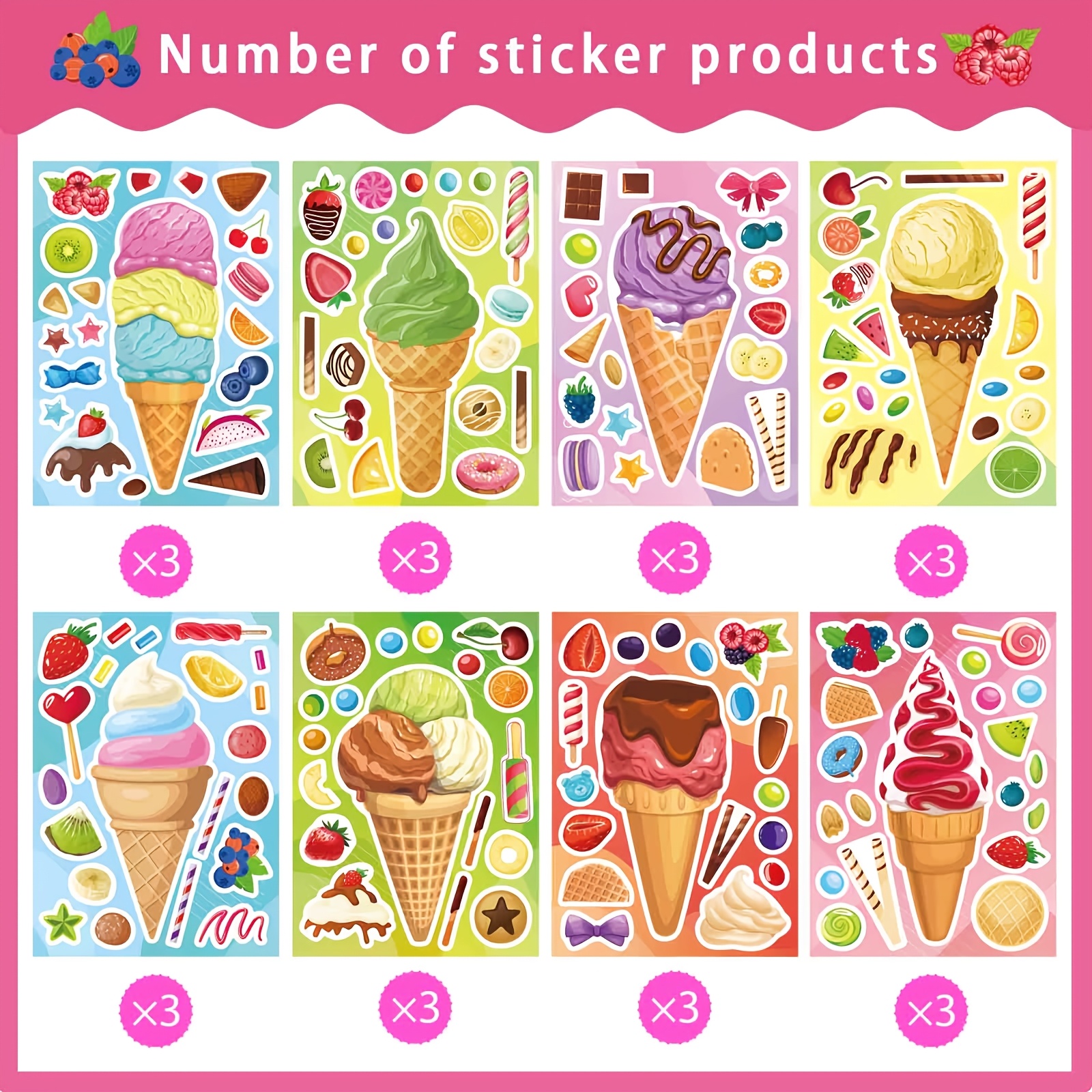 8 Sheets Ice Cream Stickers, C - Sticker Sheet Set บทวิจารณ์และราคา