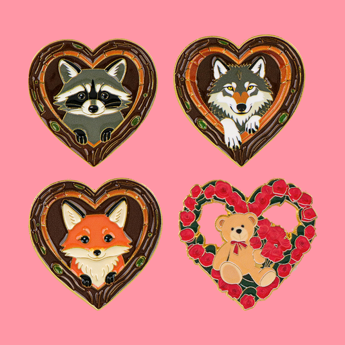 Fox Rose Bear Enamel Pins Anim - Enamel Pin Set บทวิจารณ์และราคา
