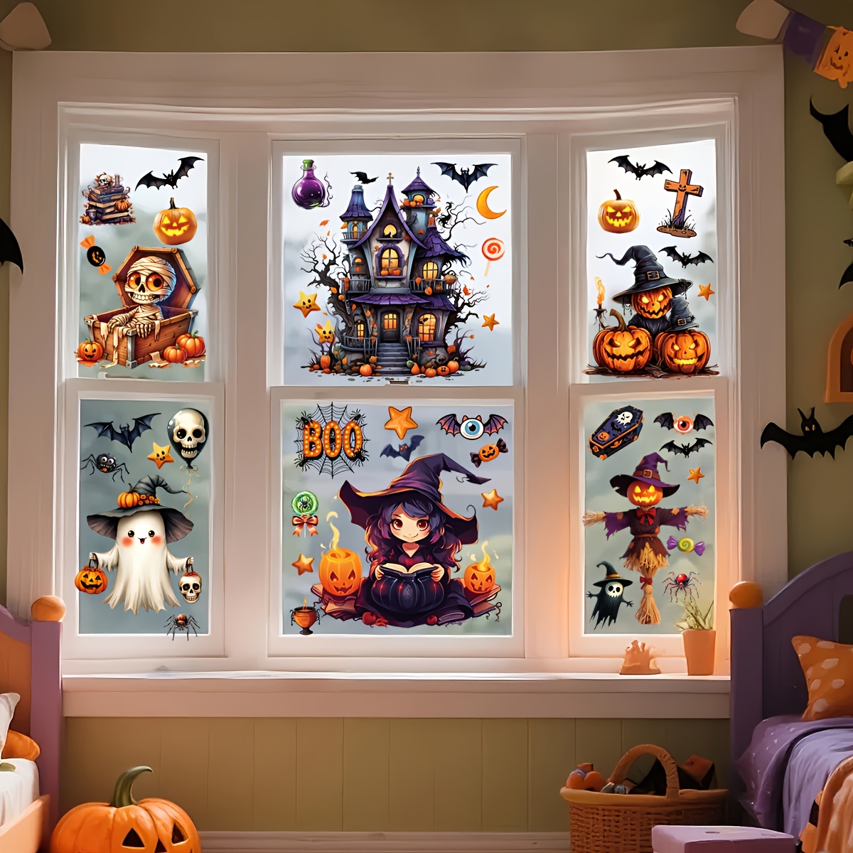 10 Sheets 3D Halloween Window  - Sticker Sheet Set บทวิจารณ์และราคา