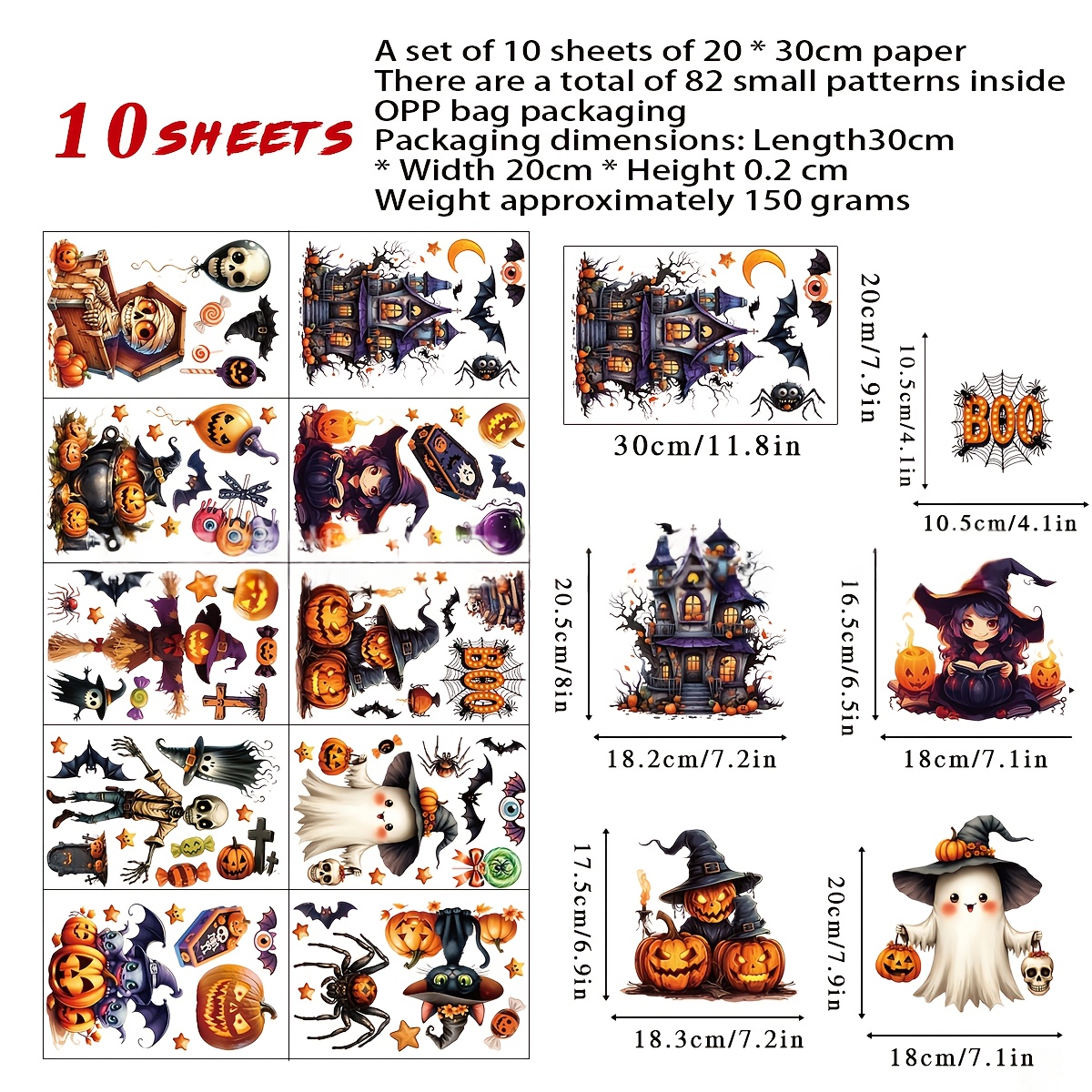 10 Sheets 3D Halloween Window  - Sticker Sheet Set บทวิจารณ์และราคา