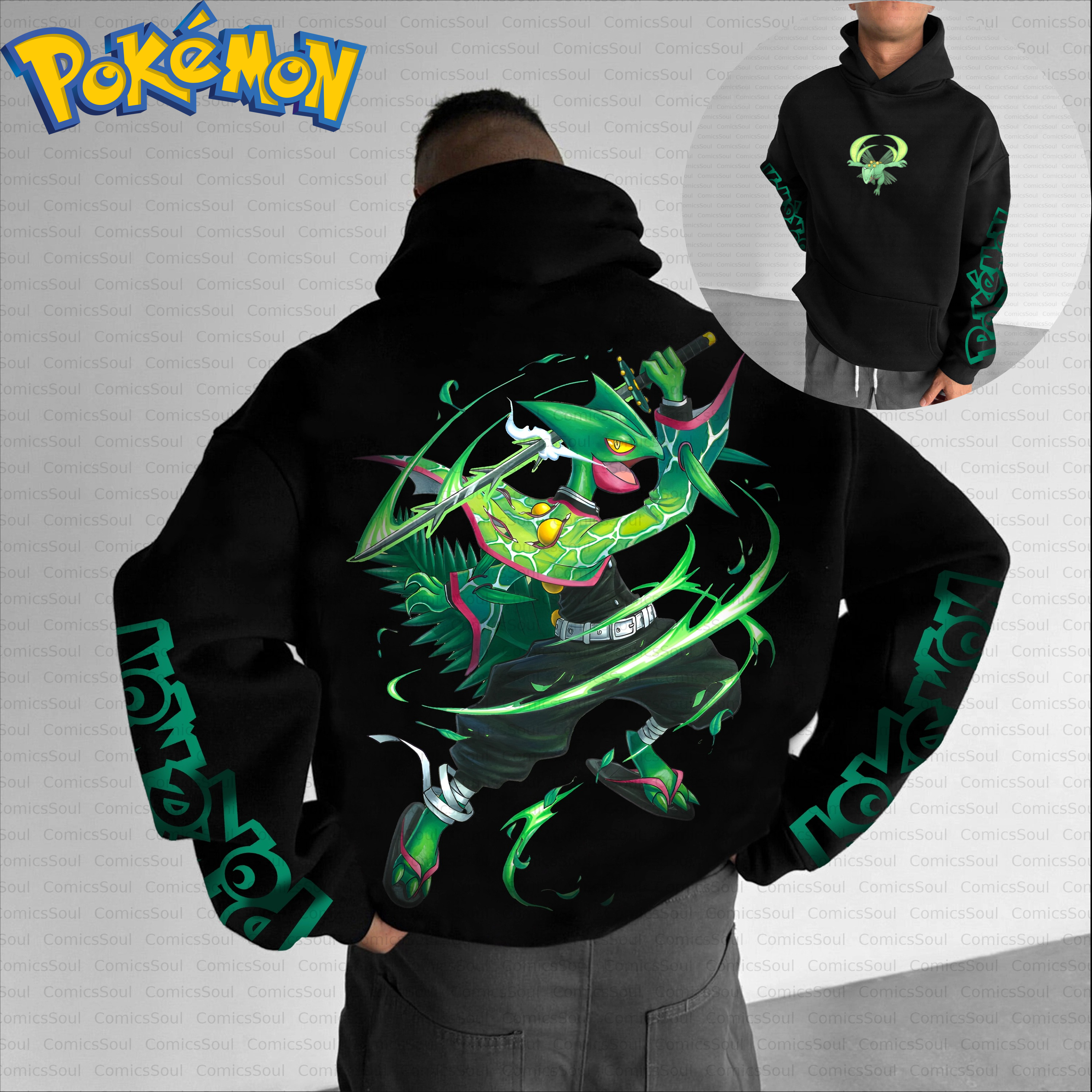 Black Cotton New Pokemon Hoodi - Anime Merch Hoodie บทวิจารณ์และราคา